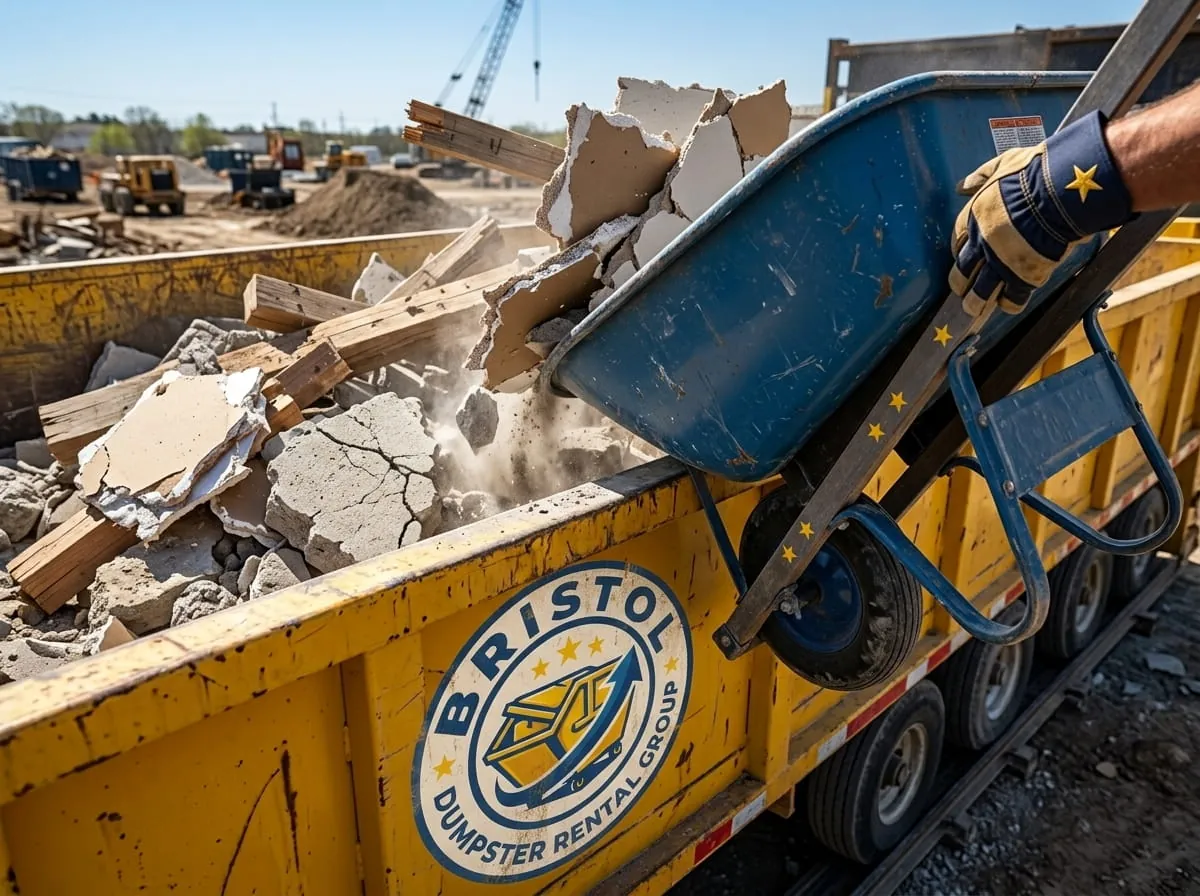 Concrete rubble loaded into a roll-off container for heavy debris in Bristol, Connecticut Concrete rubble loaded into a roll-off container for heavy debris in Bristol, Connecticut