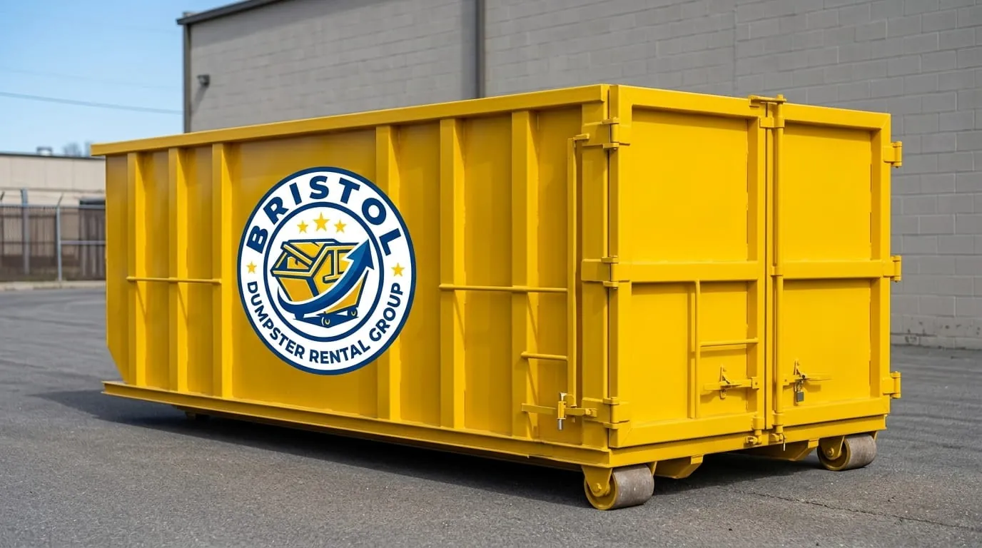 Roll-off container positioned alongside a building in Bristol, Connecticut Roll-off container positioned alongside a building in Bristol, Connecticut